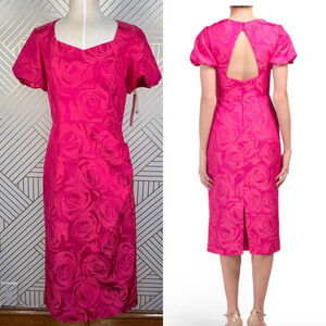 NWT Mikael Aghal Jacquard Floral Dress Raspberry‎